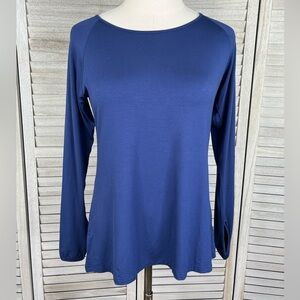 BESTISUN Women's Activewear/Workout Top Long Sleeve Crossover Back Blue-Medium
